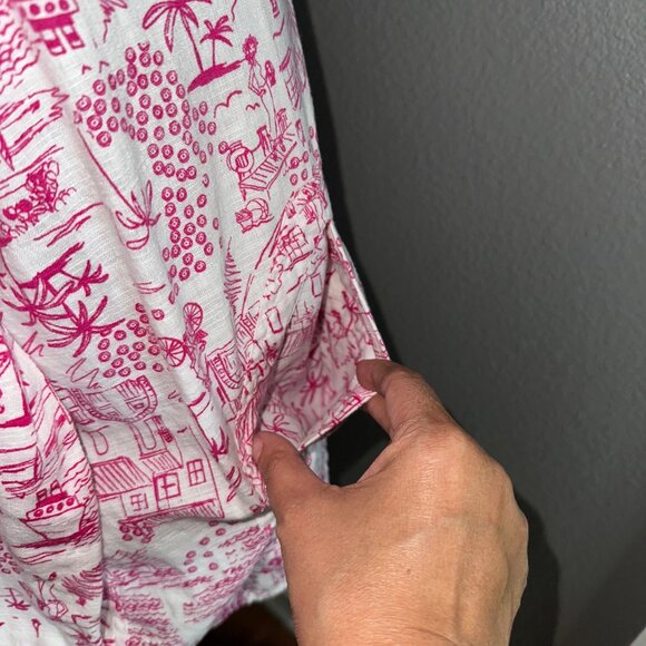 Christopher & Banks Hooded Top Size M Pullover Pink White Scenic Print Vacation - Picture 6 of 9